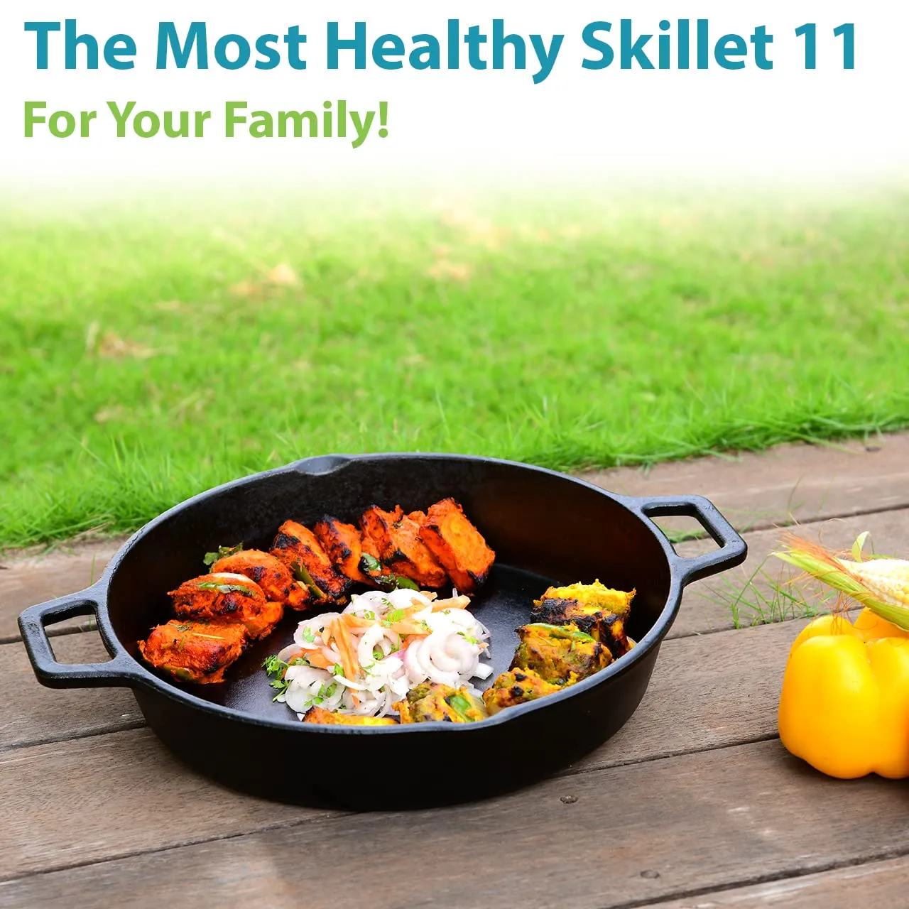 11" Double Handle Cast Iron Skillet | Sautéing & Frying | Free From Any Coating
