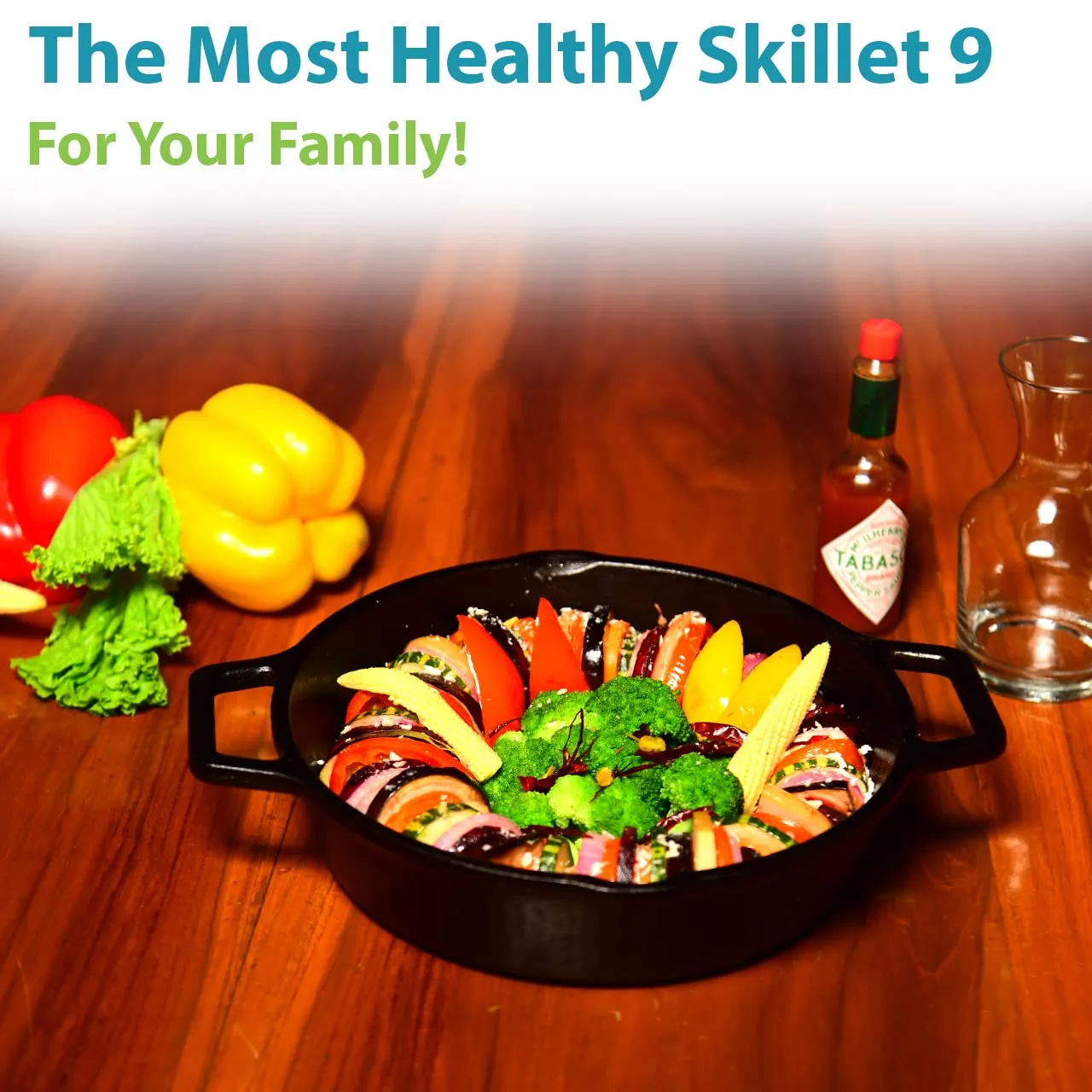 9" Double Handle Skillet | For Frying & Sautéing | Pre Seasoned Cast Iron | Black