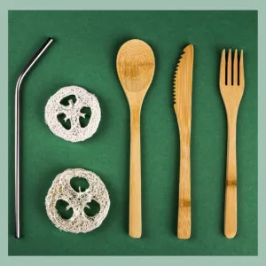 Bamboo Cutlery Set | Travel Apt | Pack of Fork, Spoon, Knife, Straw And Cleaner