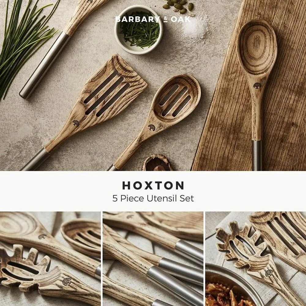 Barbary & Oak Ash Wood Hoxton Utensil Set With Holder (Set of 5)
