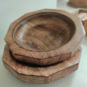 Brown Decagon Wooden Serving Bowl | Hand-Crafted | Set of 2