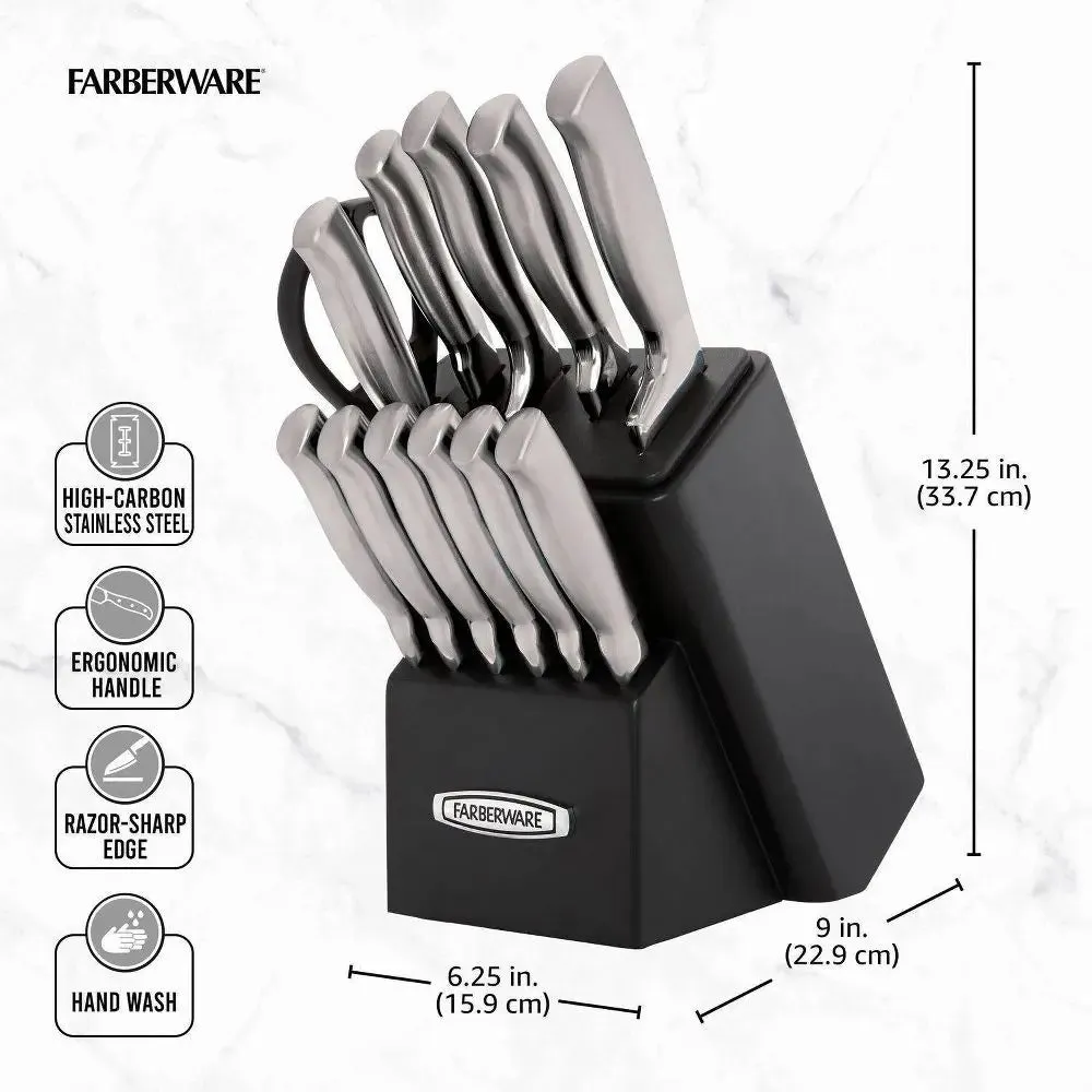 Farberware Edgekeeper 13 Piece Self Sharpening Stainless Steel Hollow Handle Knife Block Set