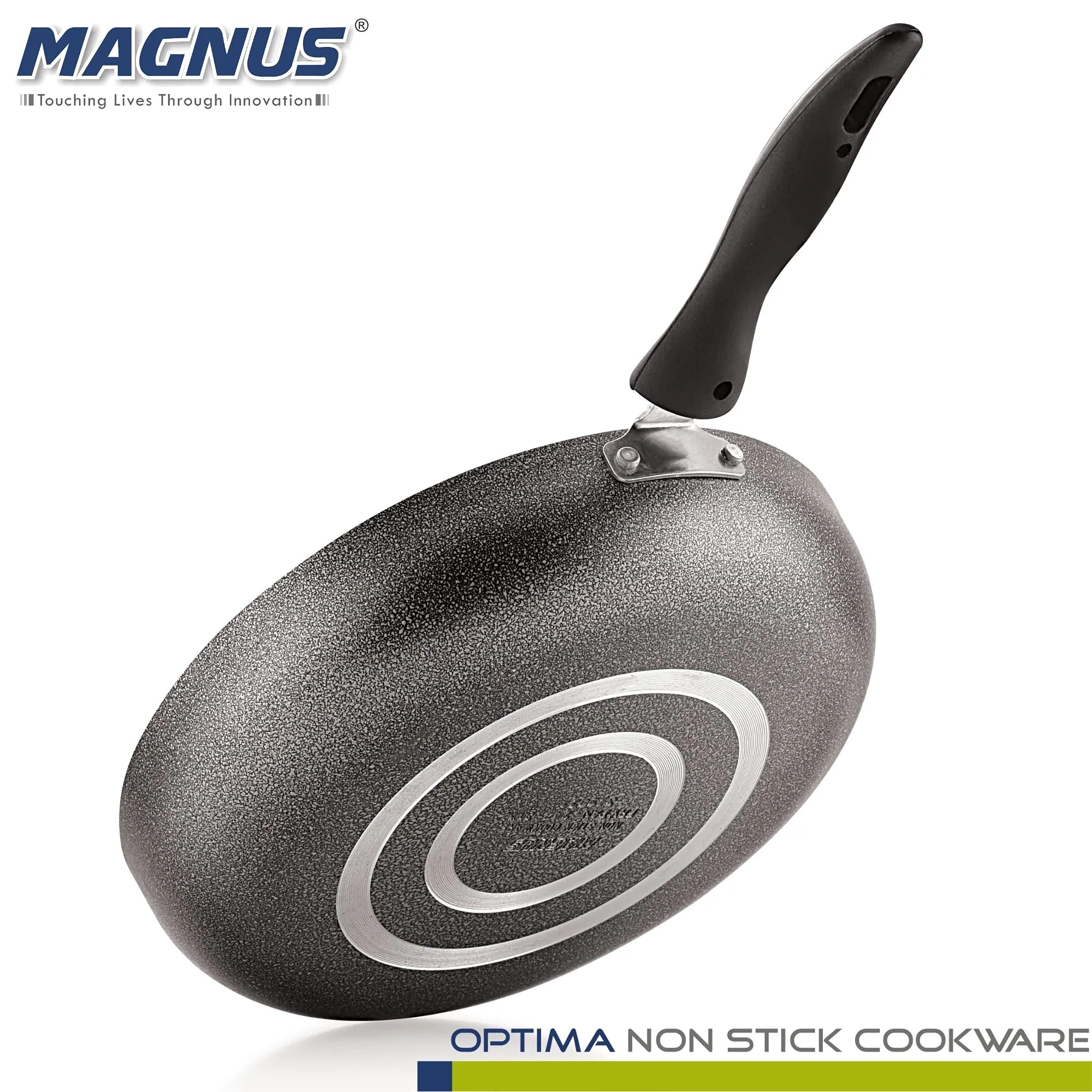 Magnus Optima Non-Stick Aluminum Fry Pan with Stainless Steel Lid, 230 mm(1.6 LTR),3 mm Thickness, Hammertone Finish, (Black & Grey)