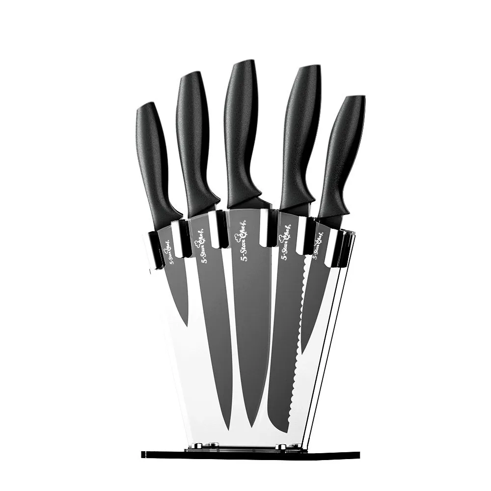 Non-stick Stainless Steel 7PCS Kitchen Knife Set w/Sharpener 5-Star Chef