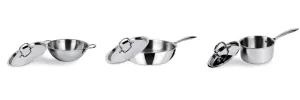 USHA SHRIRAM Triply Stainless Steel Kadai (1.6L), Tea Pan (1.4L), Fry Pan (1.5L) with Lid | Cookware Set with Stove & Induction Base | Heat Surround Cooking | Triply Stainless Steel Cookware with Lid